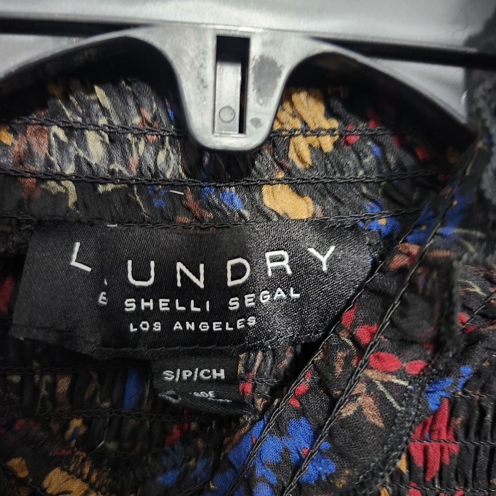 Laundry By Shelli Segal Floral Smocked Blouse - Black, Red, Blue, Yellow Size S - Picture 5 of 7
